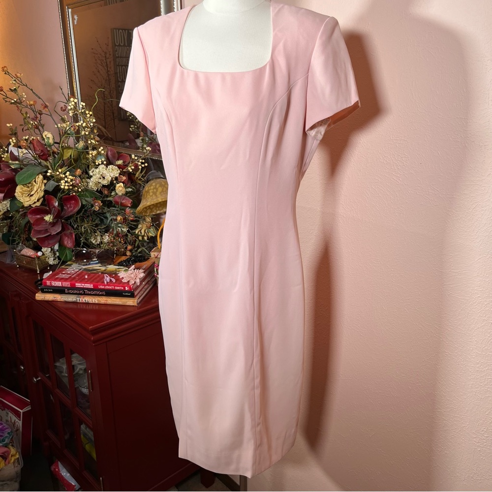 Vintage 1990 Liz Claiborne Pale Pink Sheath Dress Oversized Jacket Minimalist 8 - Picture 16 of 16